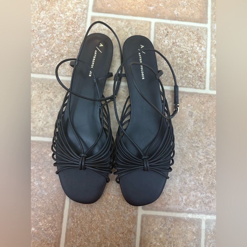 By Anthropologie Strappy Flat Sandals Black Size 11 NWOB - Picture 3 of 4